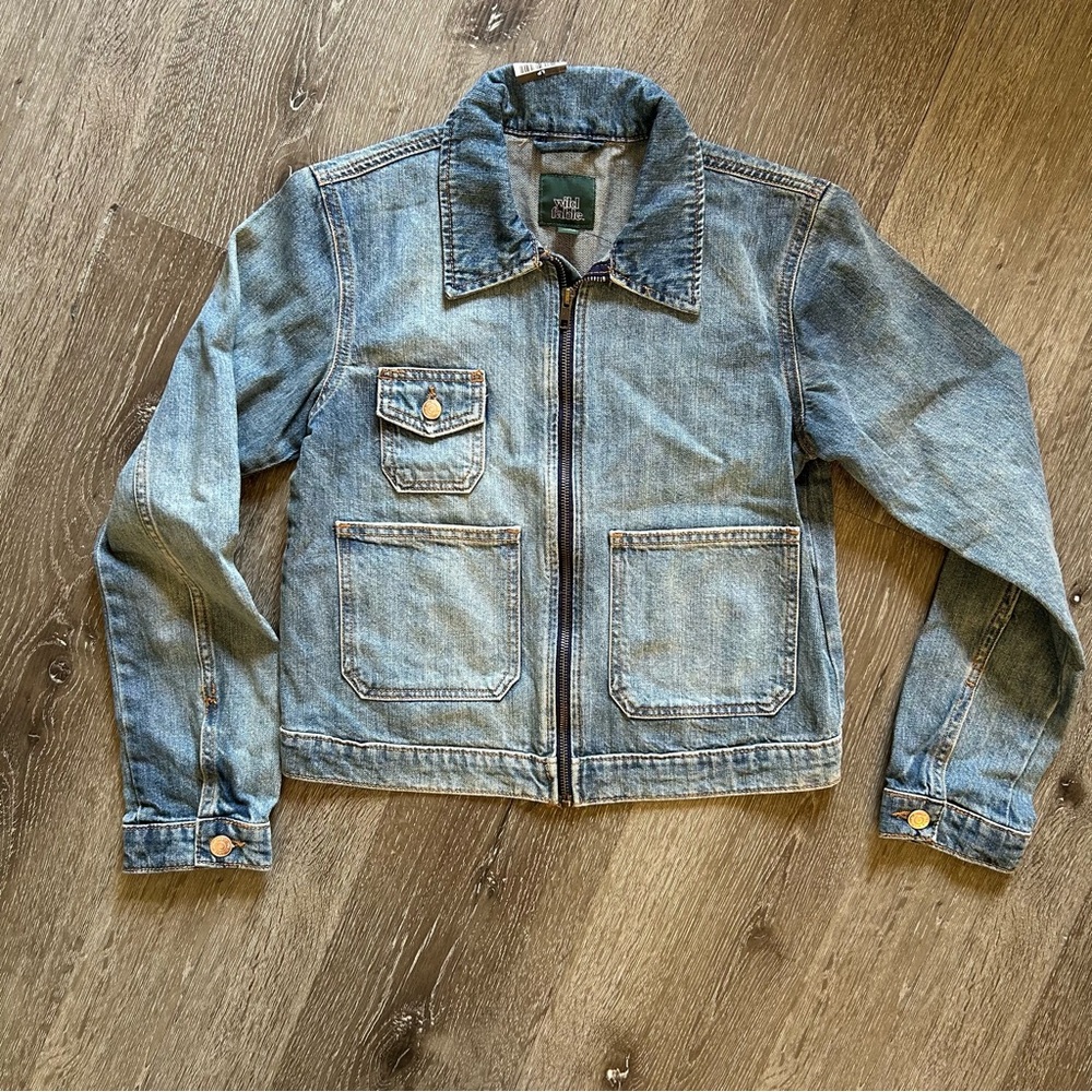 NWT XS Wild Fable Medium Light Wash Lightweight Cotton Zip Up Denim Jean Jacket